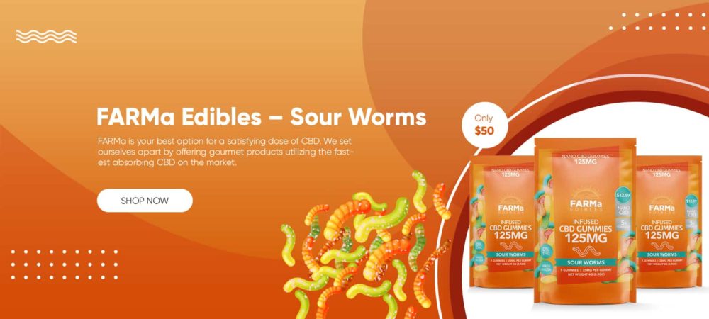 FARMa Edibles – Sour Worms – 10ct. box – 125mg per bag